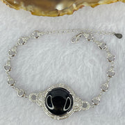Type A Translucent Black Jadeite Round Wu Shi Pai with Crystals in S925 Sliver Bracelet 9.54g 16.5 by 3.0mm - Huangs Jadeite and Jewelry Pte Ltd