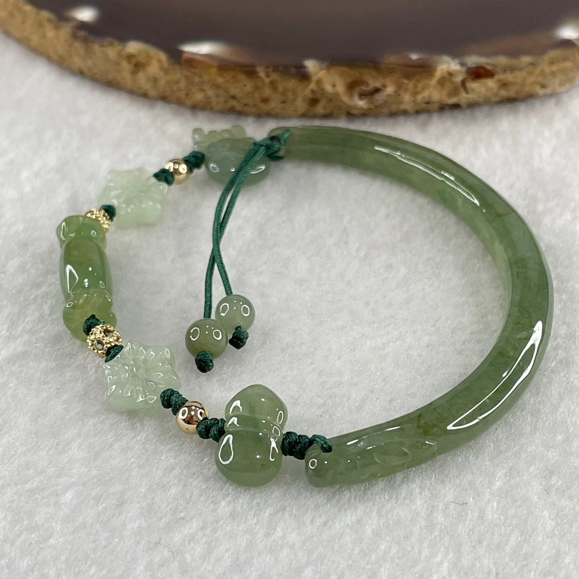 Natural Type A Semi Icy Full Green Jadeite Double Dragon Head with Candy and Snow Man Charm Bracelet 15.89g 16cm 6.2 by 6.4mm - Huangs Jadeite and Jewelry Pte Ltd
