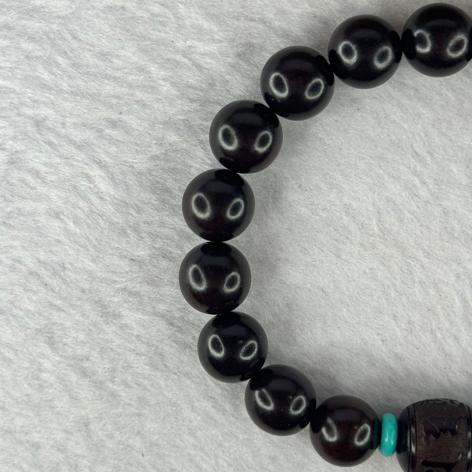 Natural India Zitan 天然小叶字檀木 Om Ma ni Padme Hum 六字真言 Beads Bracelet with Turquoise (Sinking Type) 11.63g 15.5cm 10.1mm by 17 Beads, 12.0mm 1 Bead - Huangs Jadeite and Jewelry Pte Ltd