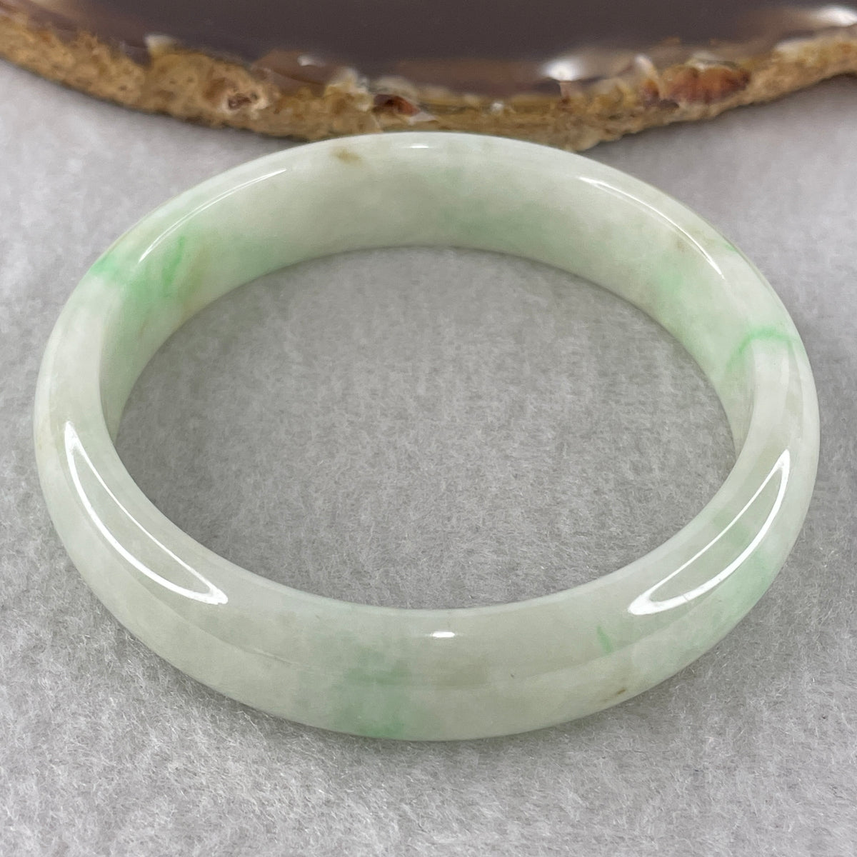Natural Type Light Green with Apple Green Piao Hua Jadeite Bangle 43.07g Inner Diameter 55.3mm 13.0 by 6.4mm (Slight Internal Line) - Huangs Jadeite and Jewelry Pte Ltd