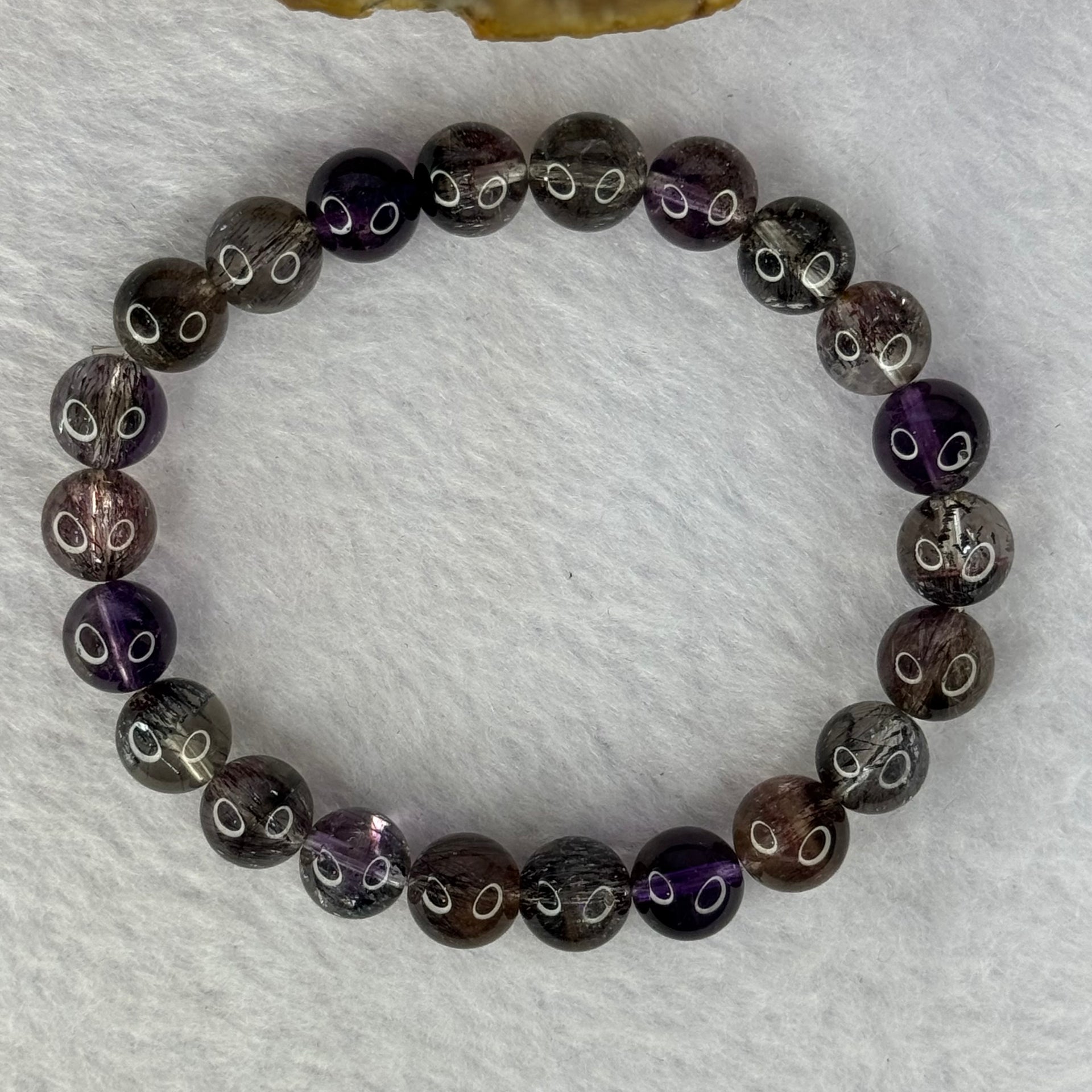 Very Good Grade Natural Transparent Dark Black Super 7 Beads Bracelet 非常好的等级天然透明深黑色超级七珠手链 19.57g 15.5cm 8.7mm 22 Beads - Huangs Jadeite and Jewelry Pte Ltd