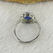 Blue Cubic Zirconia with Crystals in PT950 Plated Sliver Ring (Adjustable Size) 2.28g 7.8 by 4.8mm - Huangs Jadeite and Jewelry Pte Ltd