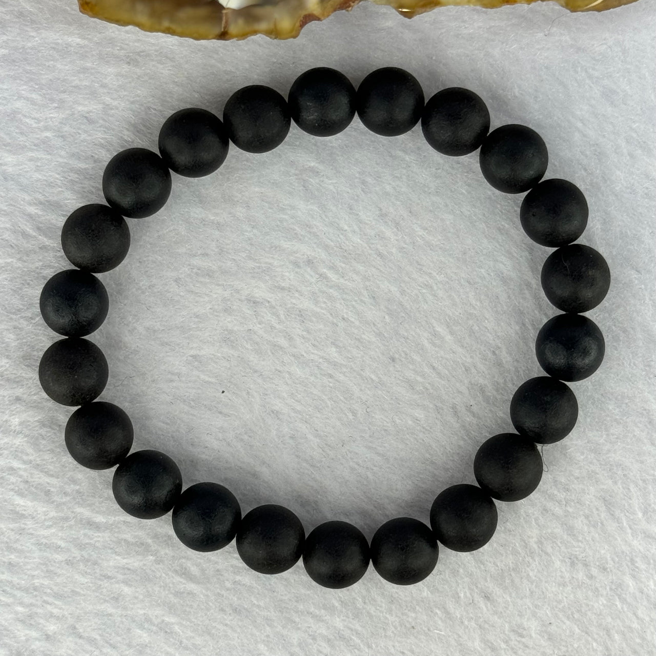 Natural Dark Matt Black Amber Beads Bracelet 天然大黑天翁琥珀手链 6.37g 14cm 8.1mm 22 Beads - Huangs Jadeite and Jewelry Pte Ltd