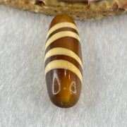Natural Powerful Tibetan Old Oily Yellowish Brown with Yellowish White Agate 4 Lines Bead Heavenly Master (Tian Zhu) 9.39g 38.7 by 12.5mm - Huangs Jadeite and Jewelry Pte Ltd
