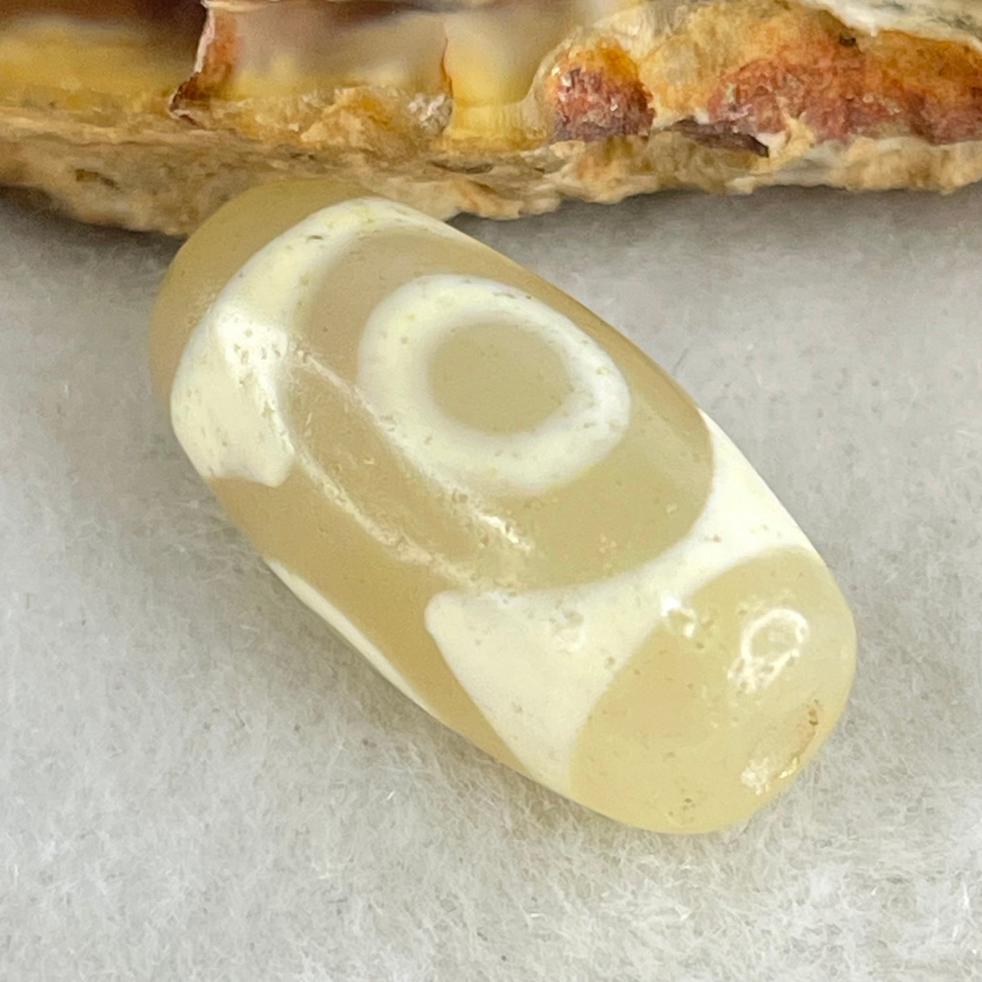Natural Powerful Tibetan Old Oily Agate 3 Eyes Dzi Bead Heavenly Master (Tian Zhu) 三眼天诛 2.95g 20.1 by 10.2mm - Huangs Jadeite and Jewelry Pte Ltd