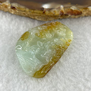 Type A Natural Semi Icy Light Green with Yellow Patches Jadeite Shan Shui Gui Ren Benefactor Pendant 9.79g 38.2 by 25.6 by 6.0mm - Huangs Jadeite and Jewelry Pte Ltd