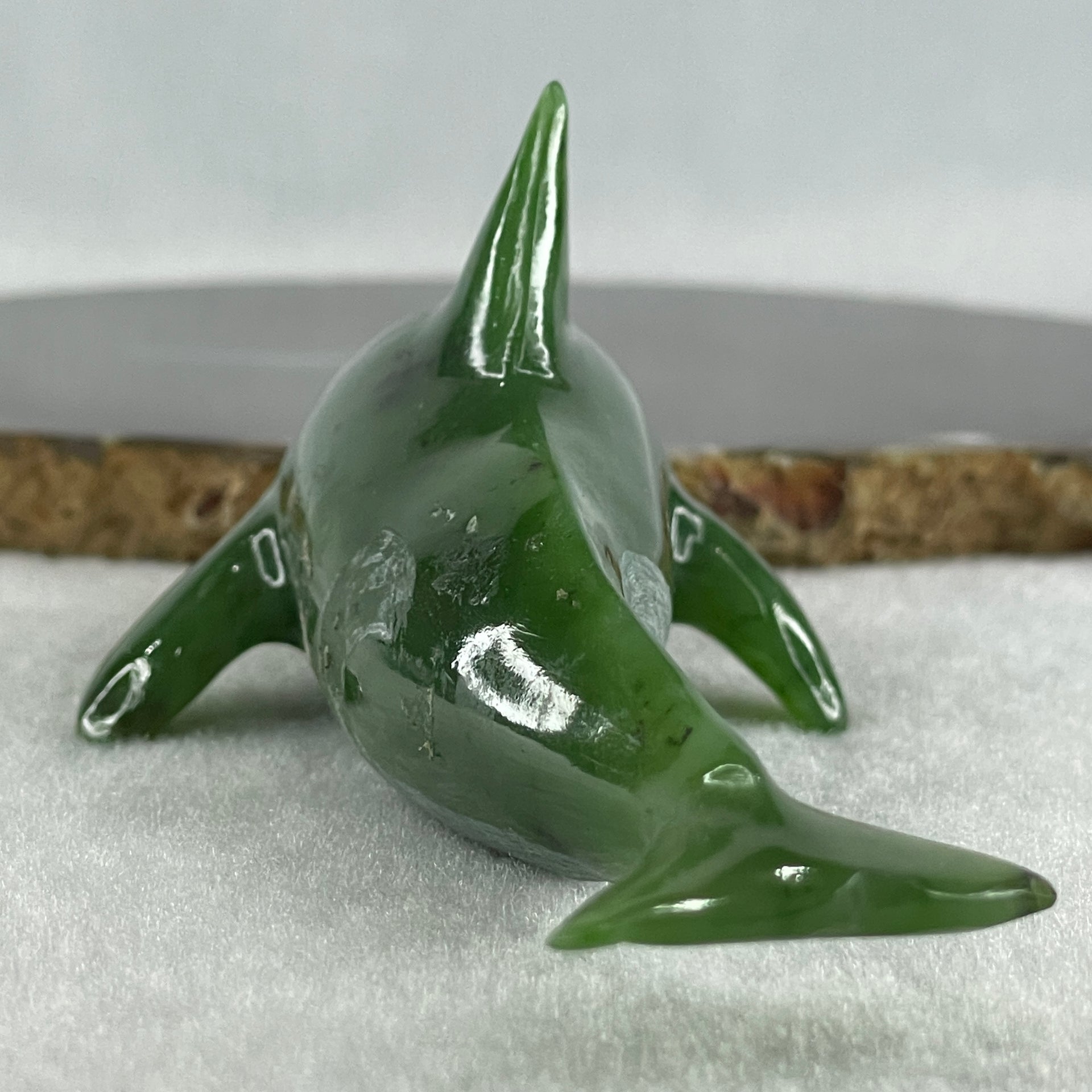 Natural Dark Green Serpentine Killer Whale Display 148.0g 143.5 by 55.0 by 48.5mm - Huangs Jadeite and Jewelry Pte Ltd