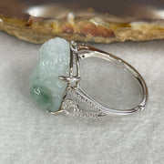 Type A White Jadeite Ring | Ethereal Floating Blueish-Green Flora (Piao Hua) | Master Hand-Carved Prosperity Pixiu | Solid S925 Sterling Silver Setting | Smart Adjustable Sizing (4.77g 18.5x12.7x6.5mm) - Huangs Jadeite and Jewelry Pte Ltd