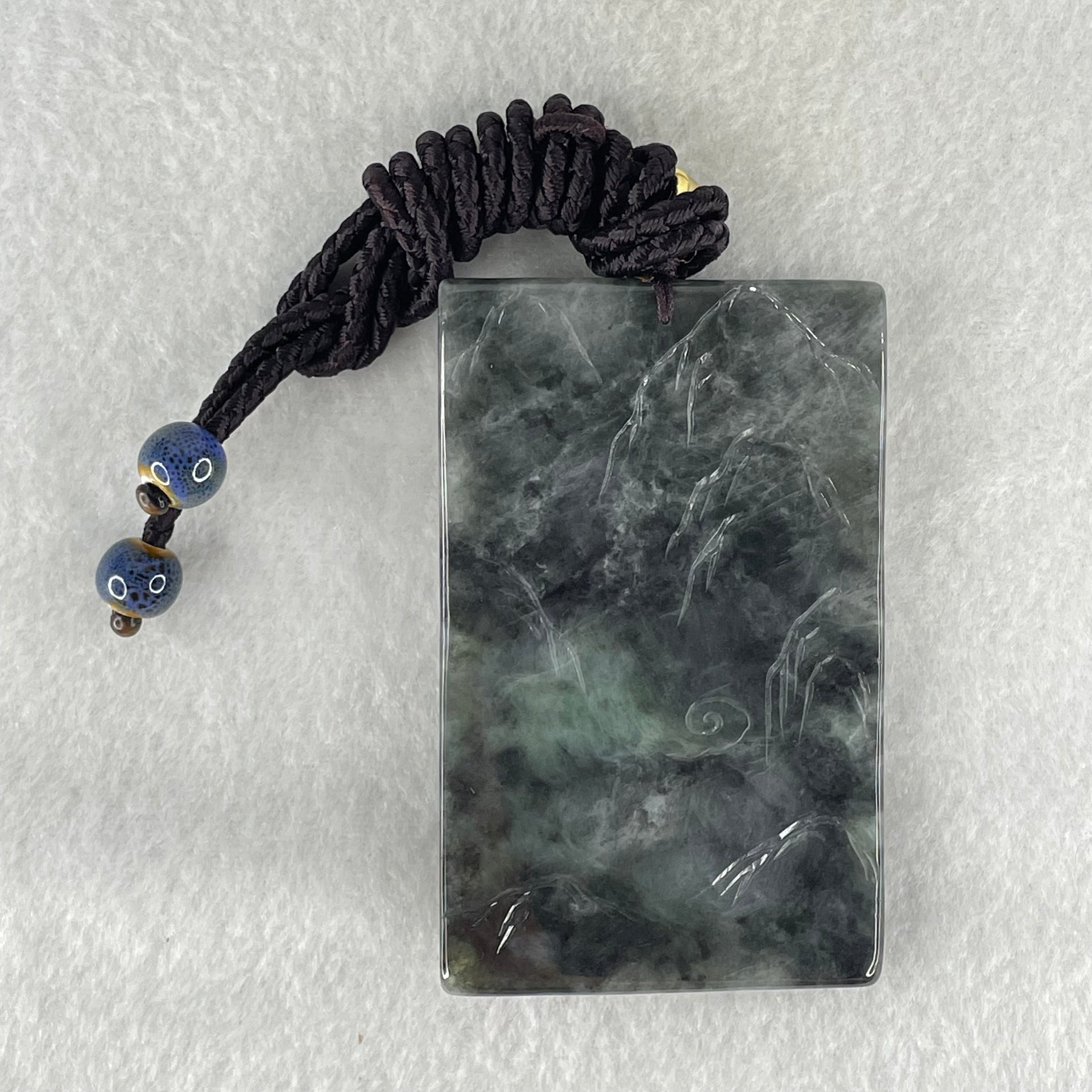 Type A Wuji Black with Light Green Jadeite Zhao Gong Yuashuai God Of Wealth Pendant 70.89g 72.9 by 5.9 by 11.2mm - Huangs Jadeite and Jewelry Pte Ltd