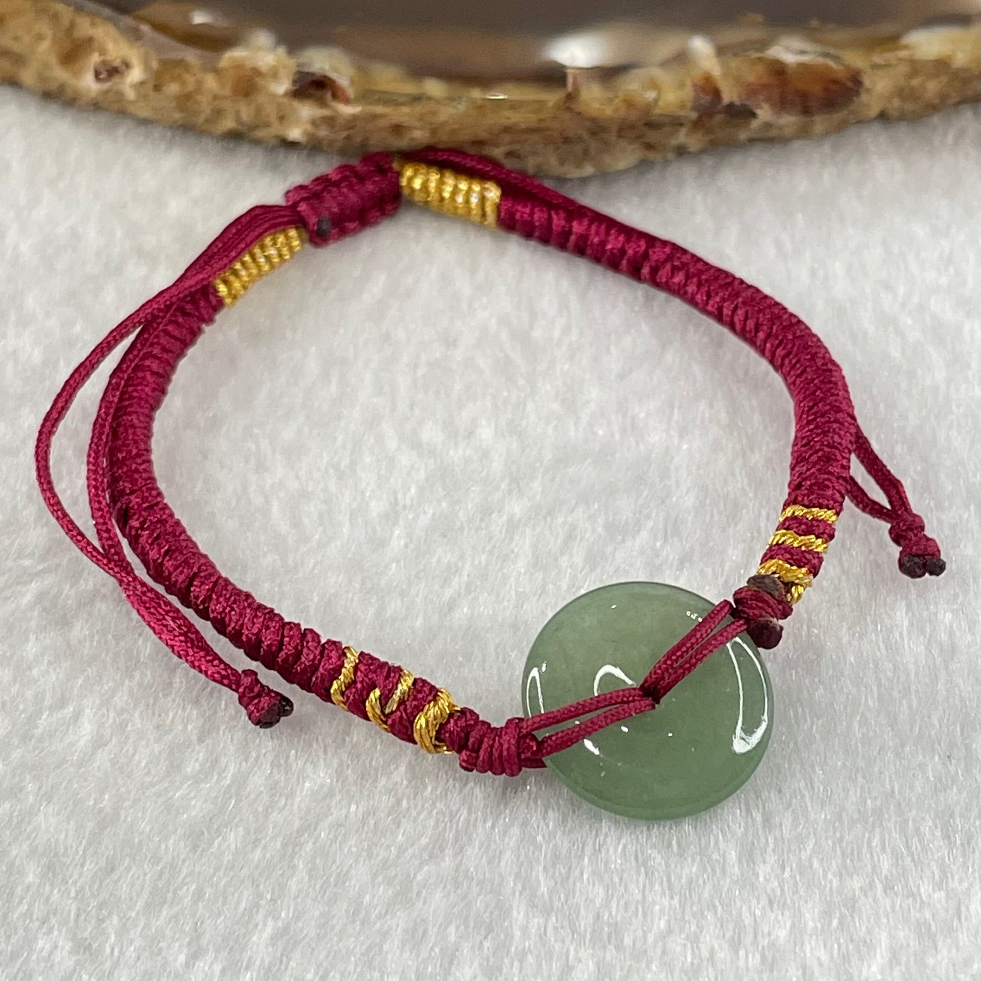 Type A Blueish Green Jadeite Ping An Kou Donut In String Bracelet 2.30g 14.6 by 3.4mm - Huangs Jadeite and Jewelry Pte Ltd