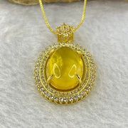 Natural Yellow with Butterscotch Amber with Crystals in Gold Color Necklace 7.28g 17.0 by 12.4 by 7.0mm - Huangs Jadeite and Jewelry Pte Ltd