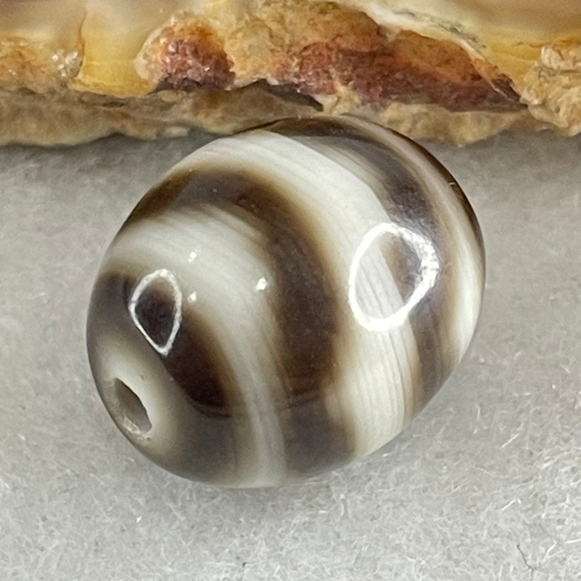 Natural Powerful Tibetan Old Oily Agate Water Wave Daluo Amulet (Tian Zhu) Dzi Bead 2.74g 13.6 by 12.0mm - Huangs Jadeite and Jewelry Pte Ltd