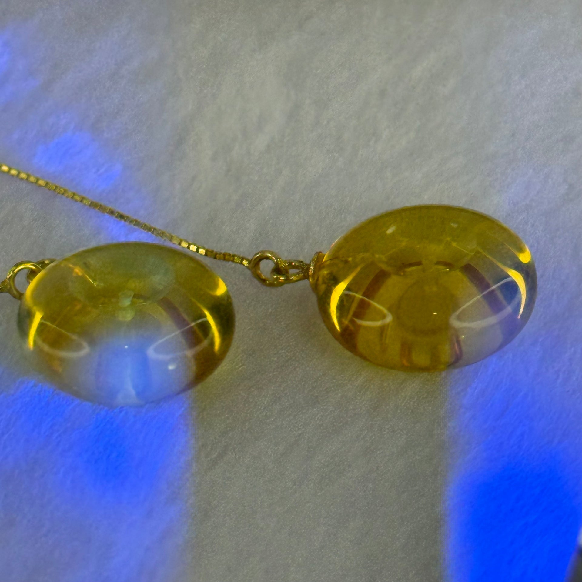 Natural Golden Yellow Amber Ping An Kou Donut Silver in Gold Color Earrings 2.36g 15.0 by 6.7mm - Huangs Jadeite and Jewelry Pte Ltd