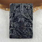 Type A Opaque to Partial Translucent Black Omphacite Jadeite Guan Gong with Dragon Pendant 33.76g 61.3 by 41.6 by 7.2mm - Huangs Jadeite and Jewelry Pte Ltd