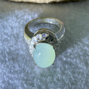 Type A Natural Light Green Jadeite Cabochon 15.2 by 10.8 by 5.0mm Stone for Setting 15.64g (On Silver Ring Mold) US 8.25 HK 18.3 - Huangs Jadeite and Jewelry Pte Ltd