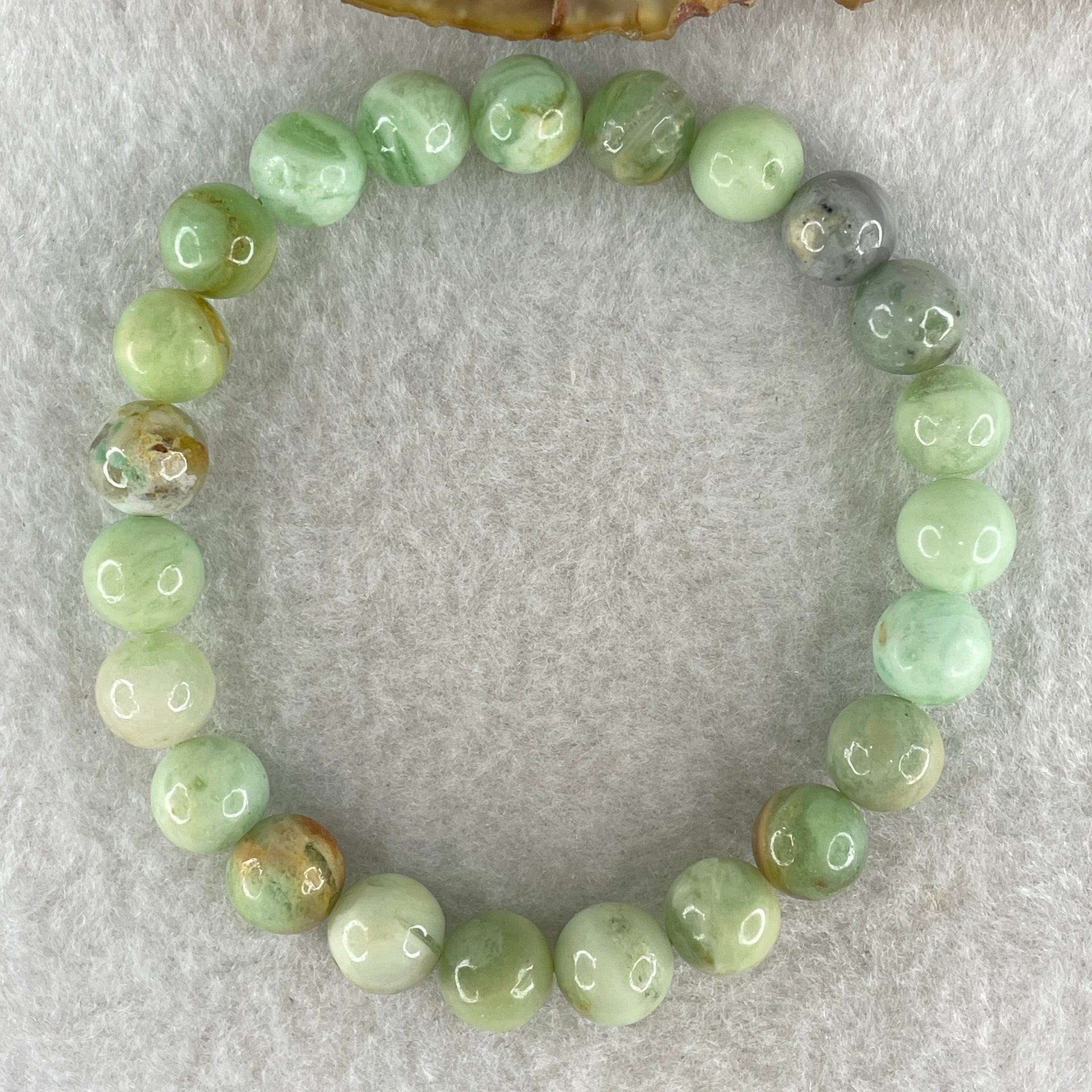 Natural Green Serpentine Beads Bracelet 21.40g 16.5cm 8.7mm 23Beads - Huangs Jadeite and Jewelry Pte Ltd