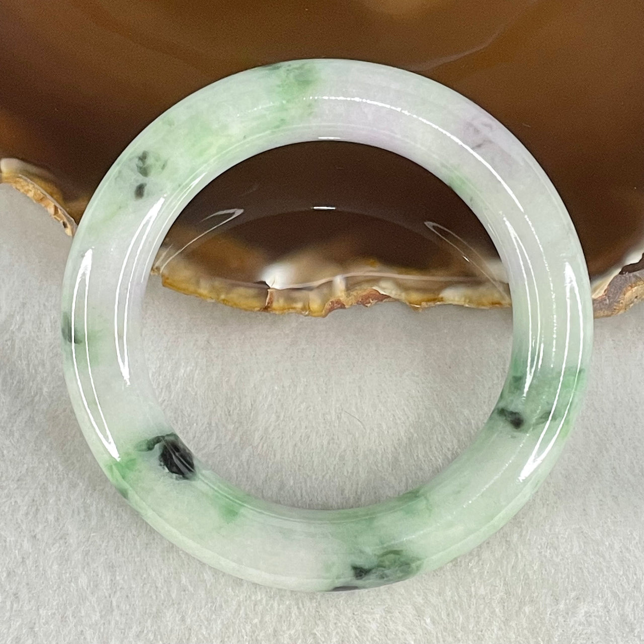 Type A Light Green Lavender with Dark Green Piao Hua Jadeite Bangle 65.95g Internal Diameter 51.2mm 11.4 by 11.2mm (Slight Internal Lines, Burnt) - Huangs Jadeite and Jewelry Pte Ltd
