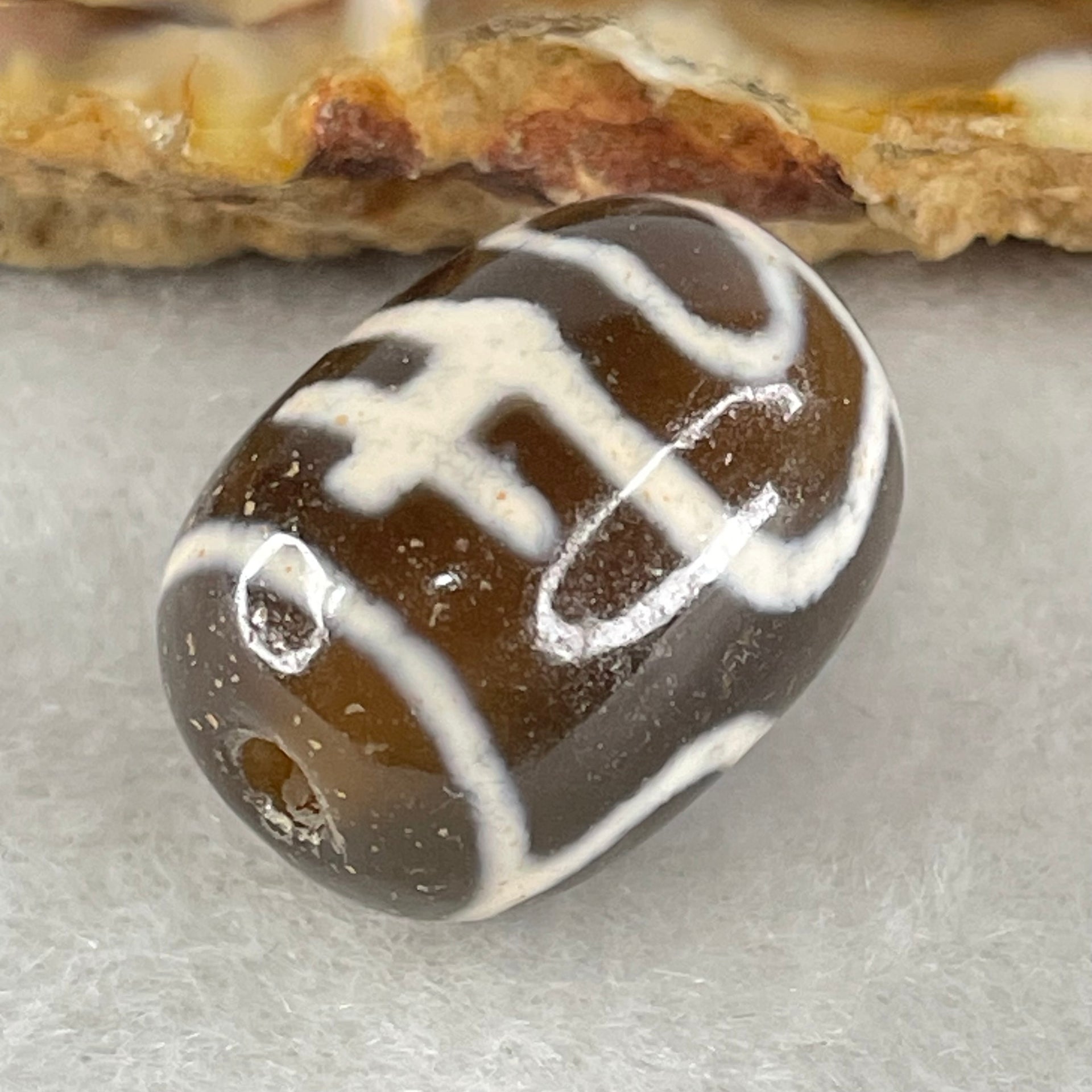 Natural Powerful Tibetan Old Oily Agate Double Nectar Vessel Dzi Bead Heavenly Master (Tian Zhu) 花蜜容器眼天珠 5.57g 17.6 by 12.8mm - Huangs Jadeite and Jewelry Pte Ltd