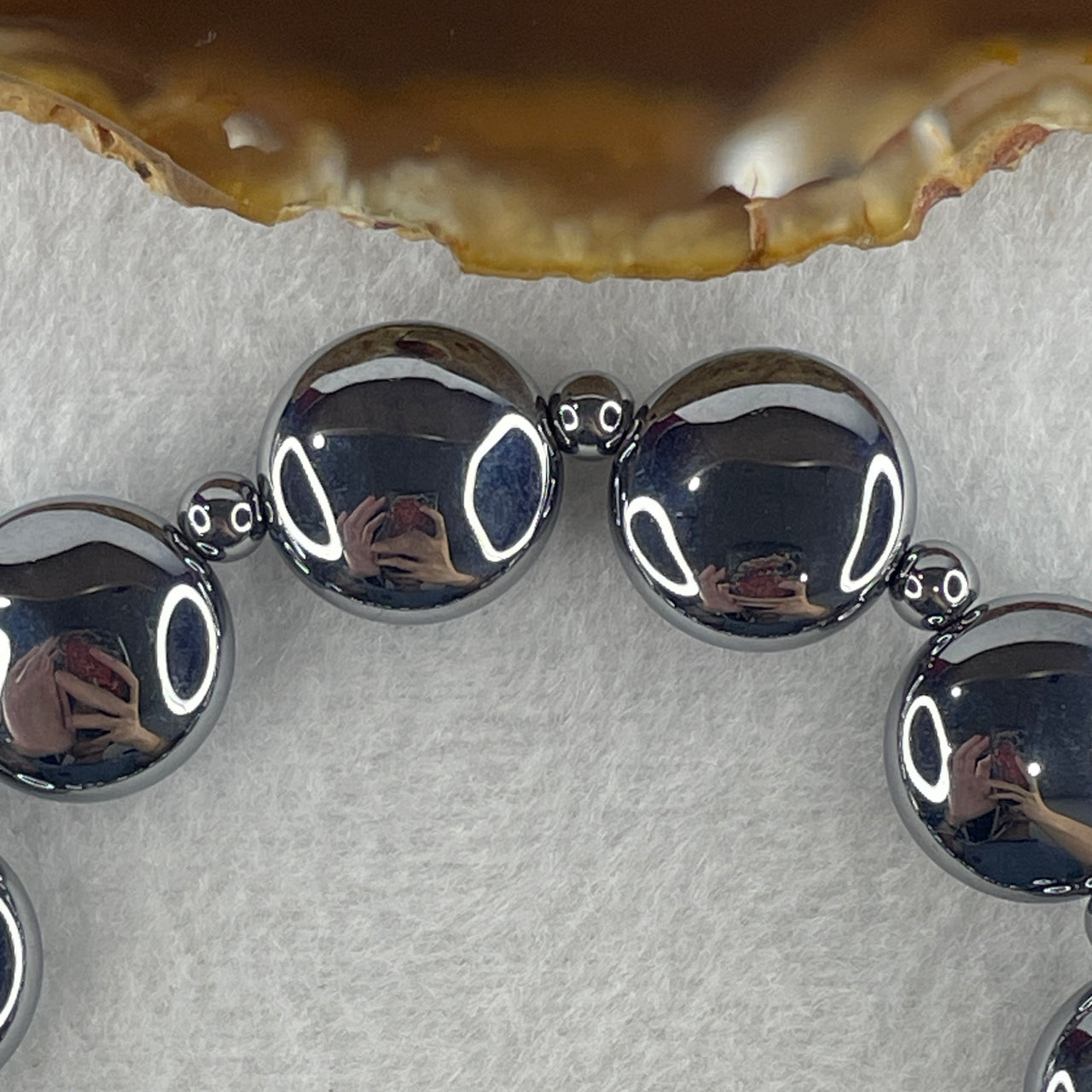 Natural Hematite Flat Beads Bracelet 27.41g 19cm 15.9mm 10Pcs