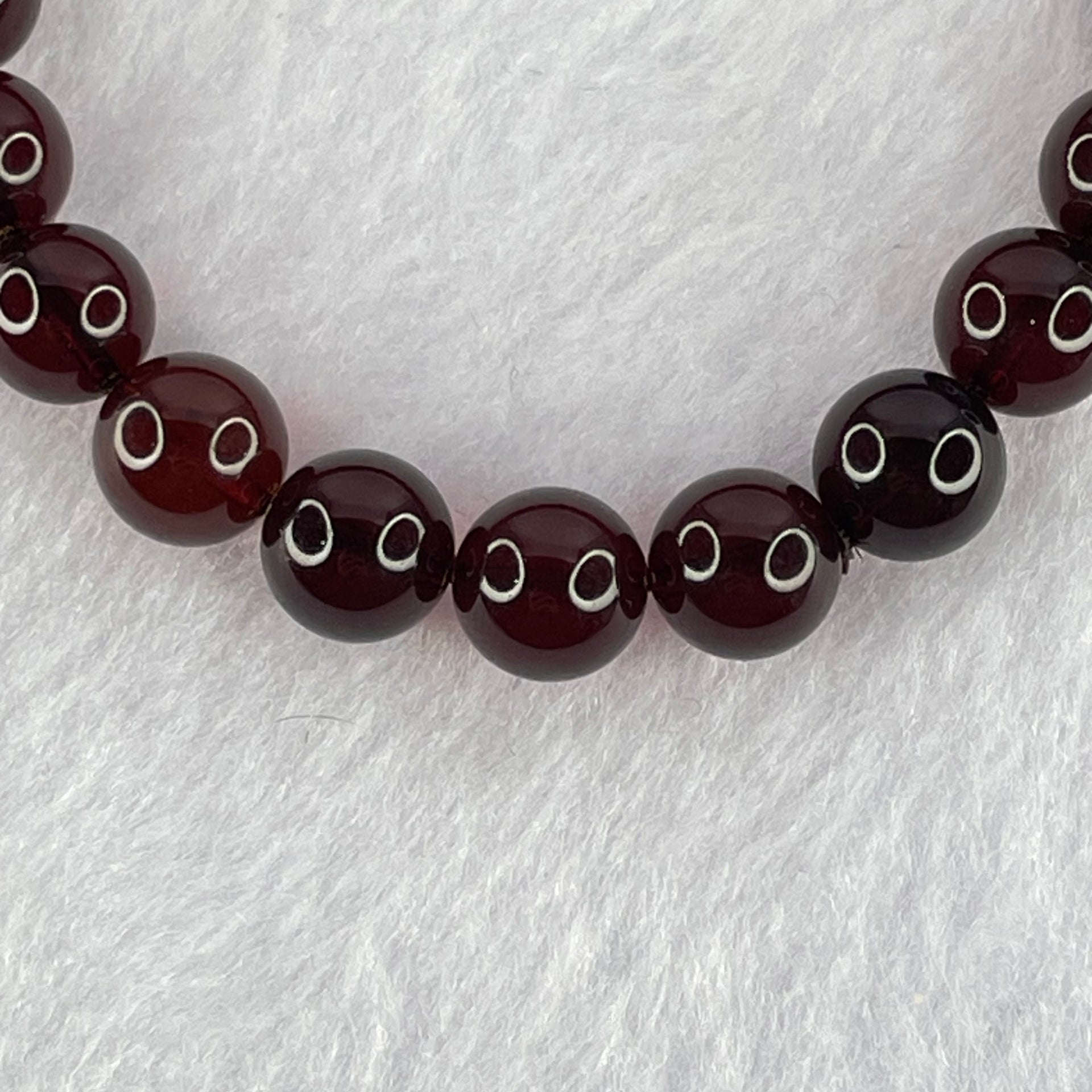 Natural Dark Blood Red Amber Beads Bracelet 天然血珀手链 7.48g 16cm 8.6mm 22 Beads - Huangs Jadeite and Jewelry Pte Ltd
