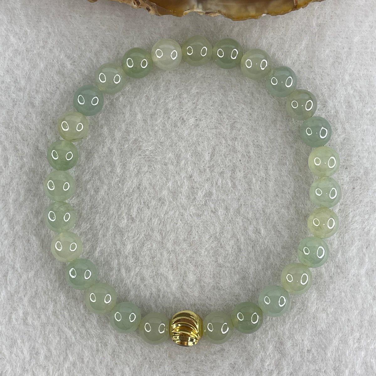 Natural Type A Semi Icy Light Green Jadeite Beads Bracelet | (16.95g | 16.5cm | 7.0mm x 27 Beads | Heart Chakra Radiance, "Ping An" Smooth Luck & Feng Shui Prosperity Catalyst) - Huangs Jadeite and Jewelry Pte Ltd