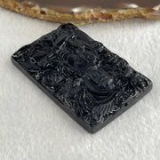 Type A Opaque to Partial Translucent Black Omphacite Jadeite Amitabha Buddha with Dragon Pendant Dog and Boar Pig Zodiac Guardian 37.44g 62.5 by 41.7 by 9.7mm - Huangs Jadeite and Jewelry Pte Ltd