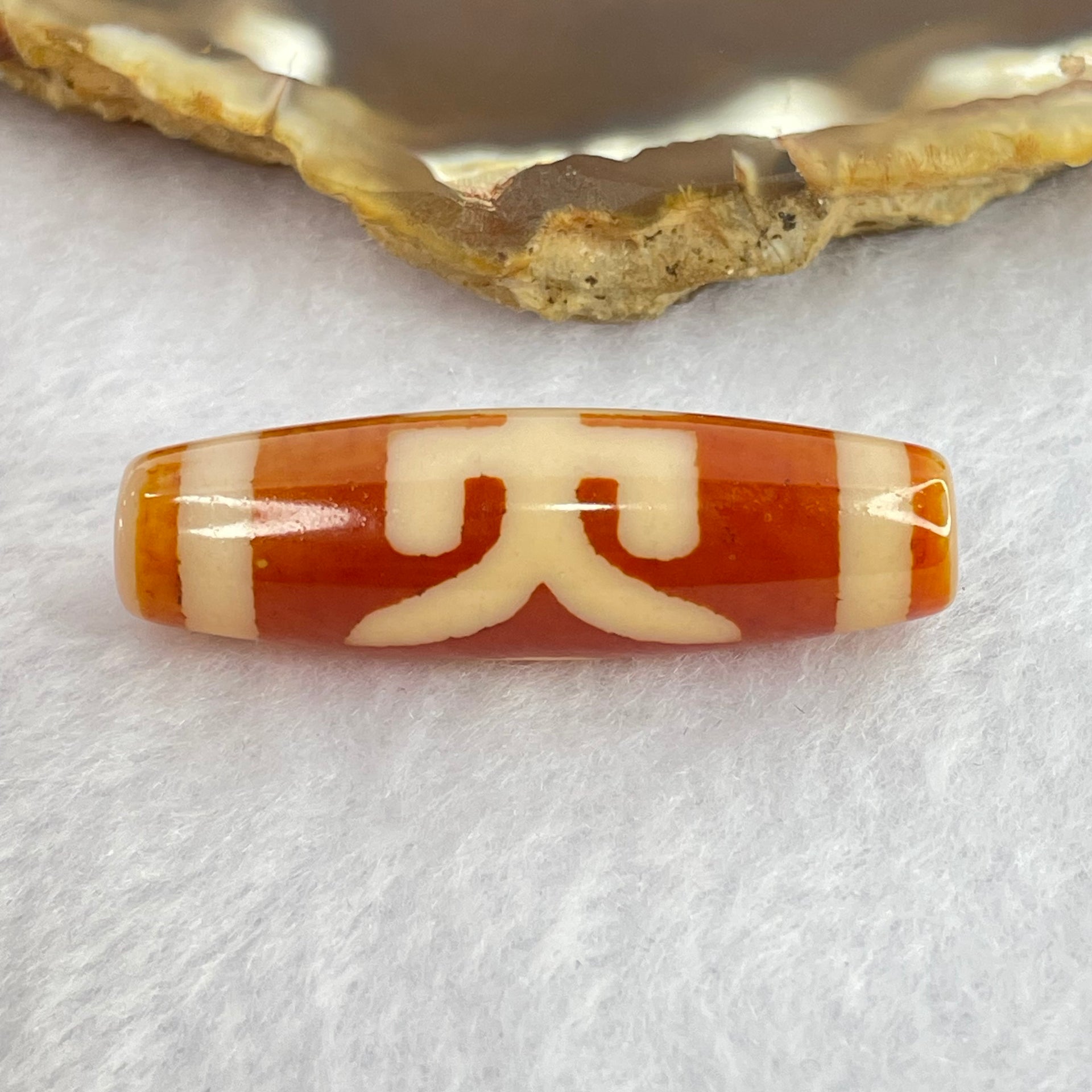 Natural Powerful Tibetan Old Oily Orange Red White Agate Patina Guiren Tairen Human Dzi Bead Totem Amulet Heavenly Master (Tian Zhu) 贵人天诛 7.62g 38.5 by 11.6mm - Huangs Jadeite and Jewelry Pte Ltd