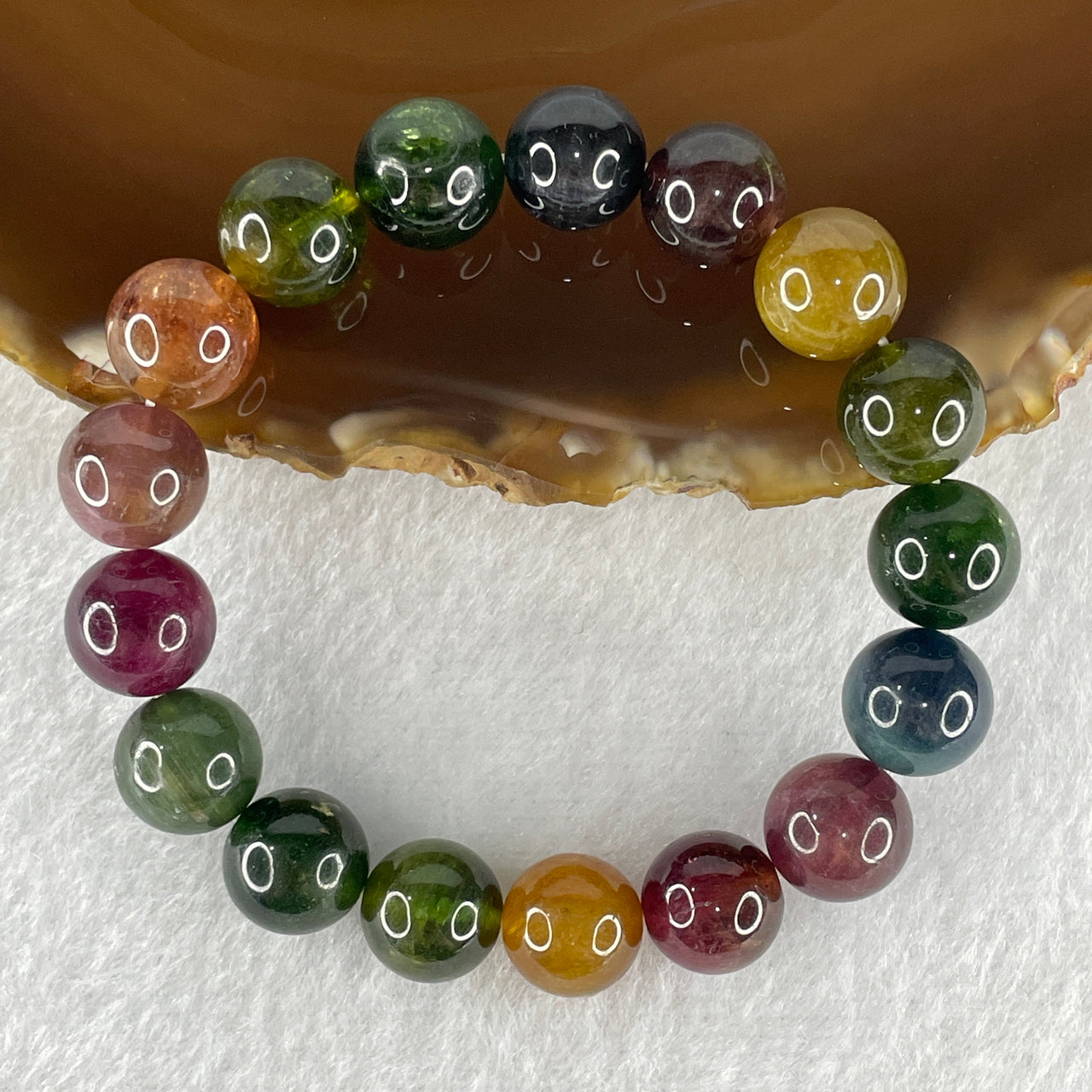 Above Average Grade Natural Intense Rainbow Tourmaline Crystal Beads Bracelet 28.77g 14cm 10.4mm 17 Beads