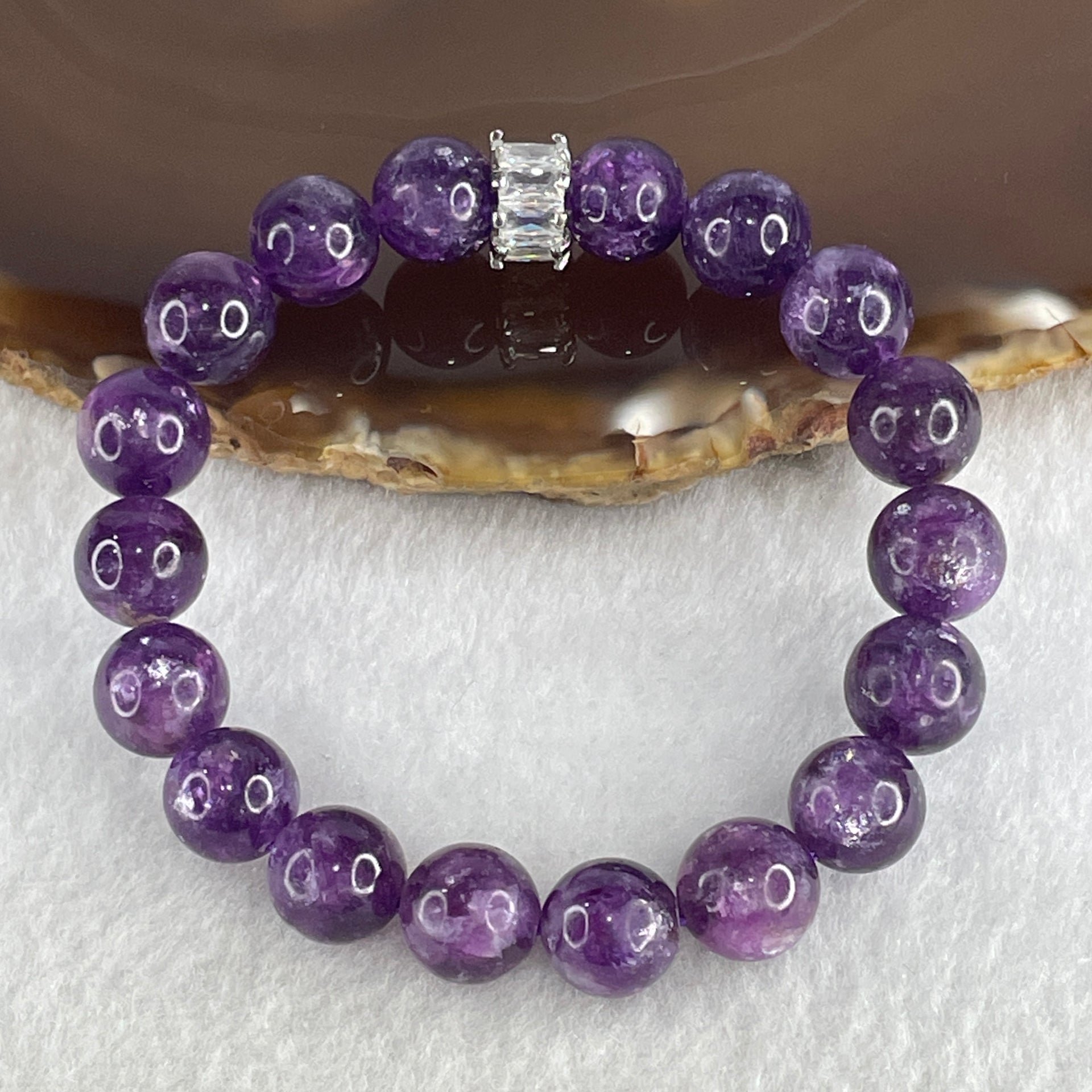 Certified Natural Purple Mica Jade Beads Bracelet 28.95g 15cm 10.3mm 18Beads - Huangs Jadeite and Jewelry Pte Ltd