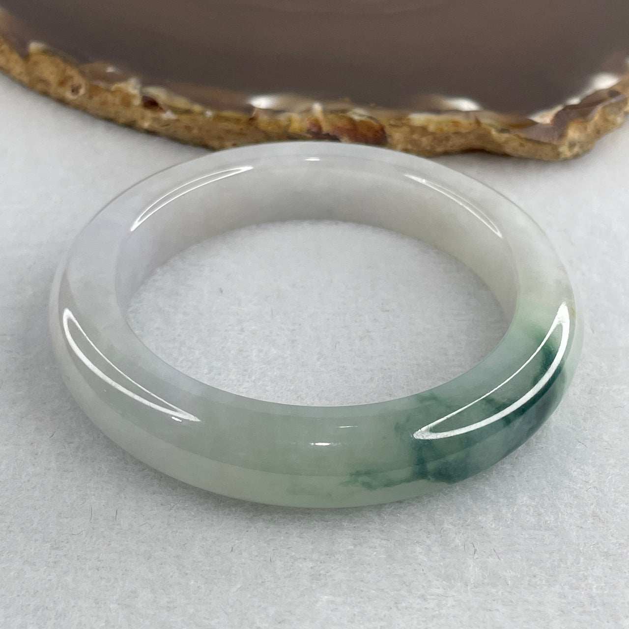 Natural Type A Jelly Multicolor Jadeite Bangle | 53.0mm Light Green & Lavender with Deep Blueish-Green Flora "Piao Hua" | Substantive Translucent Round Wrist Heirloom 61.95g 12.1x9.5mm (Very Slight Internal Lines)