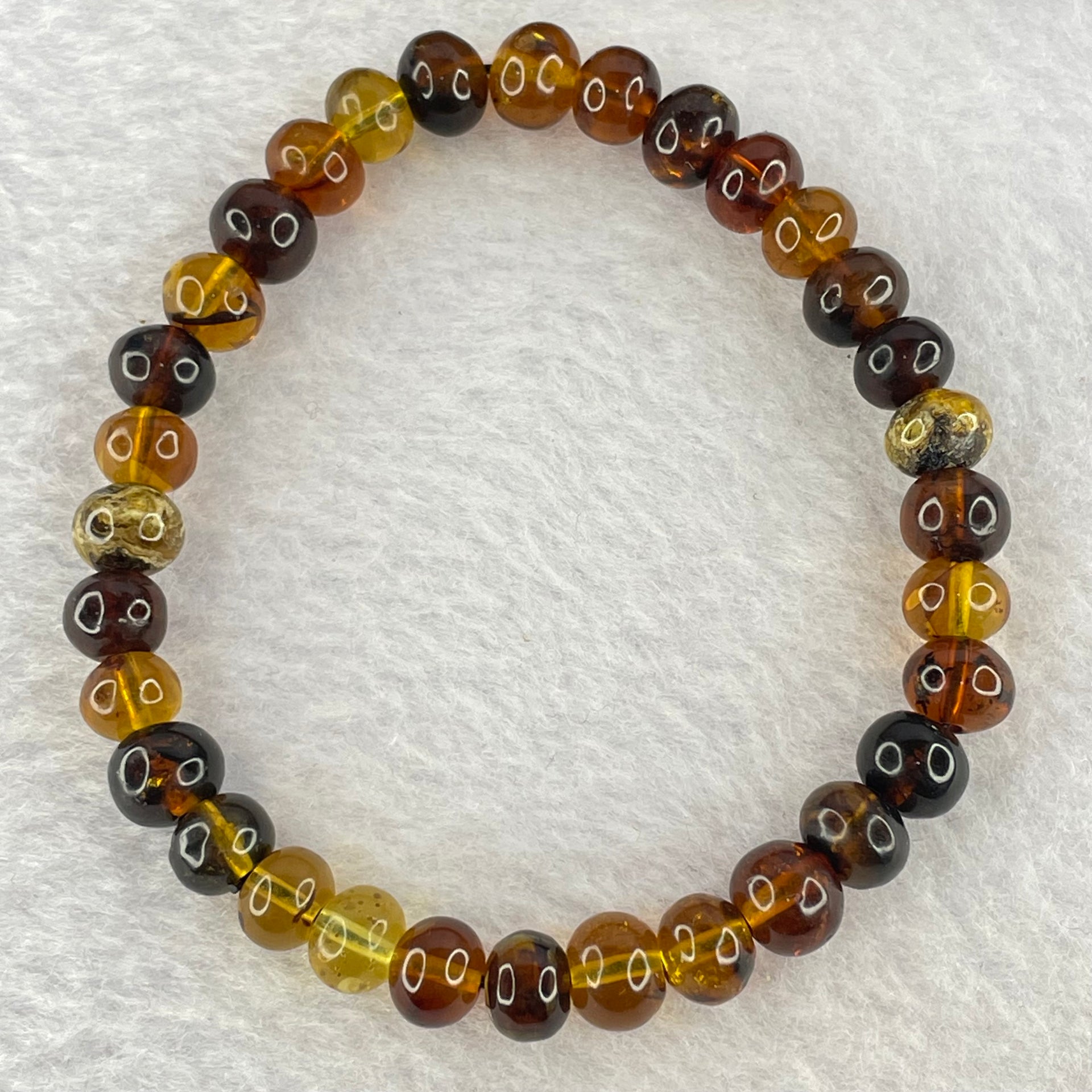 Natural Mixed Color Amber Beads Bracelet 天然琥珀手链 6.51g 16.5cm 7.8mm 32 Beads - Huangs Jadeite and Jewelry Pte Ltd