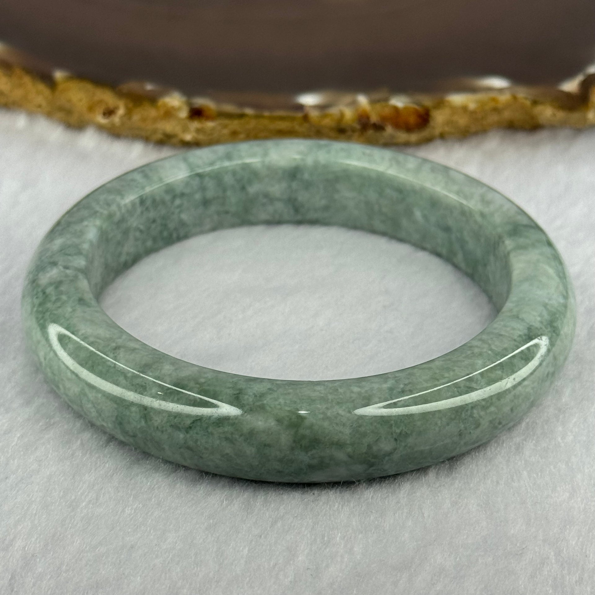 Type A Blueish Green with White Spots Jadeite Bangle 72.39g 13.4 by 9.6mm Inner Diameter 59.8mm (Very Slight External Rough) - Huangs Jadeite and Jewelry Pte Ltd
