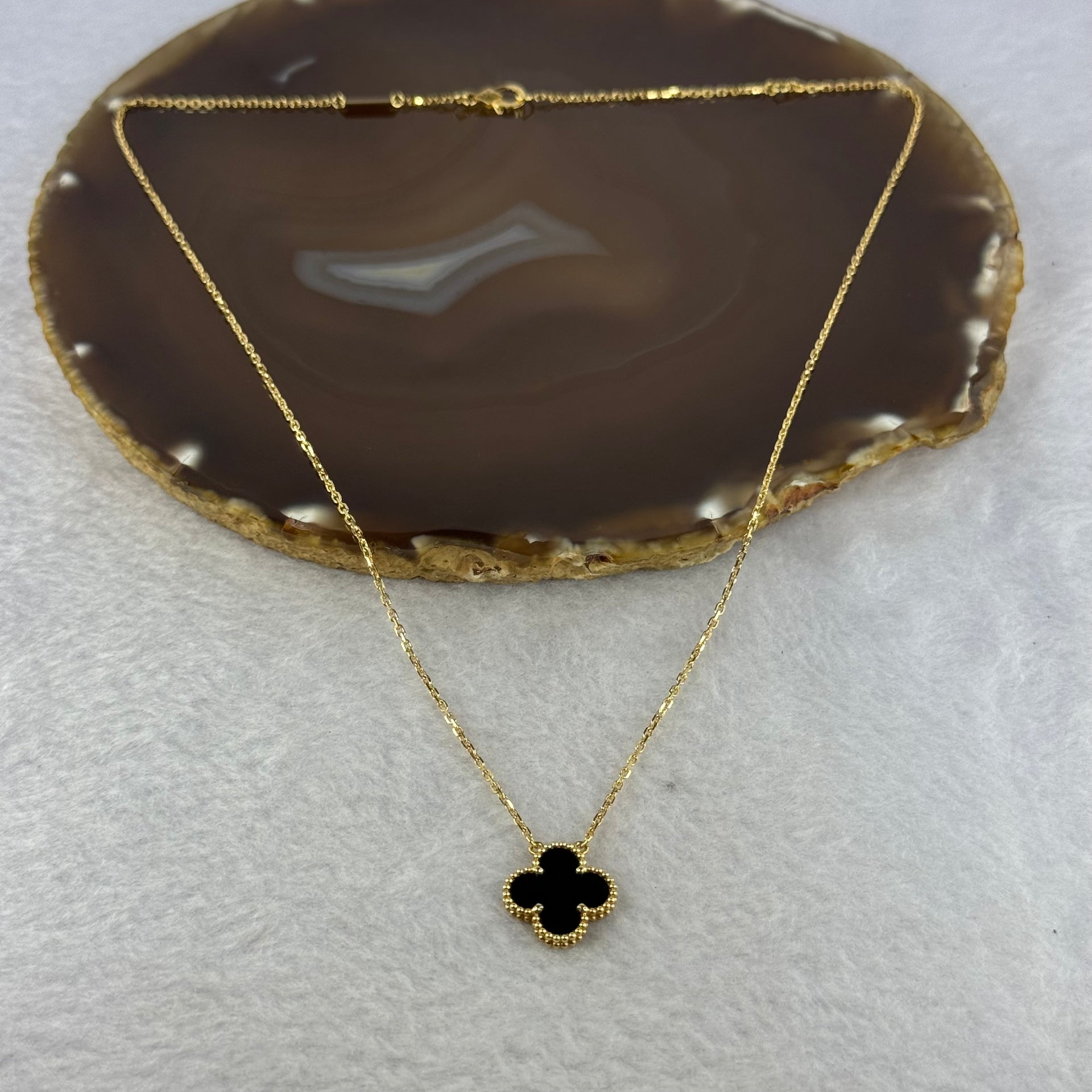 (Pre-Love) Van Cleef & Arpels VCA Vintage Alhambra Pendant Necklace 18K yellow gold Onyx 5.49g 42cm - Huangs Jadeite and Jewelry Pte Ltd