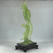 Natural Green Serpentine Phoenix on Tree with Wooden Stand Display 507.8g 114.0 by 265.0 by 84.0mm - Huangs Jadeite and Jewelry Pte Ltd
