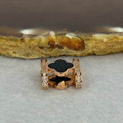 Type A Translucent Black Omphasite Jadeite Double Sided Clover with Crystals in S925 Sliver Rose Gold Color Charm 2.05g 7.7 by 7.7 by 1.5mm - Huangs Jadeite and Jewelry Pte Ltd