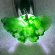 18K 750 White Gold Type A Old Mine Spicy Green with Dark Green Piao Hua Flora Jadeite Pendant 8.98g 49.9 by 27.1 by 4.1mm - Huangs Jadeite and Jewelry Pte Ltd