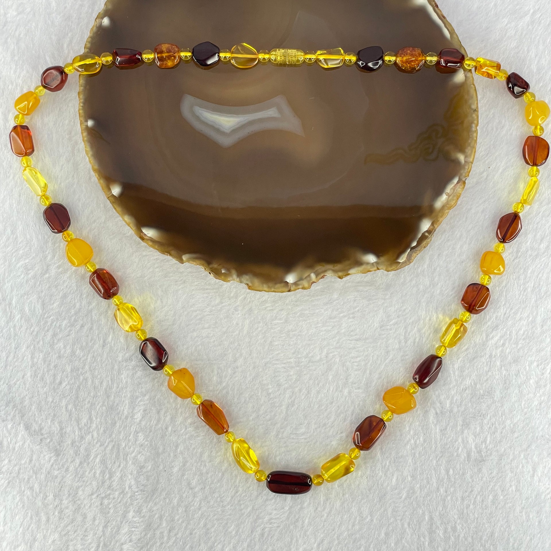 Natural Mixed Color Amber Beads Necklaces 18.16g 60cm 18.8 by 10.2 by 4.8mm, 11.2 by 7.1 by 5.5mm 35pcs - Huangs Jadeite and Jewelry Pte Ltd