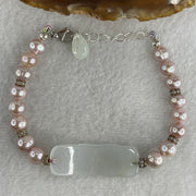 Natural Type A Semi Icy Light Lavender Jadeite Flower with Faux Pearl Beads Bracelet 13.94g 15-20cm 37.3 by 14.1 by 3.0mm - Huangs Jadeite and Jewelry Pte Ltd