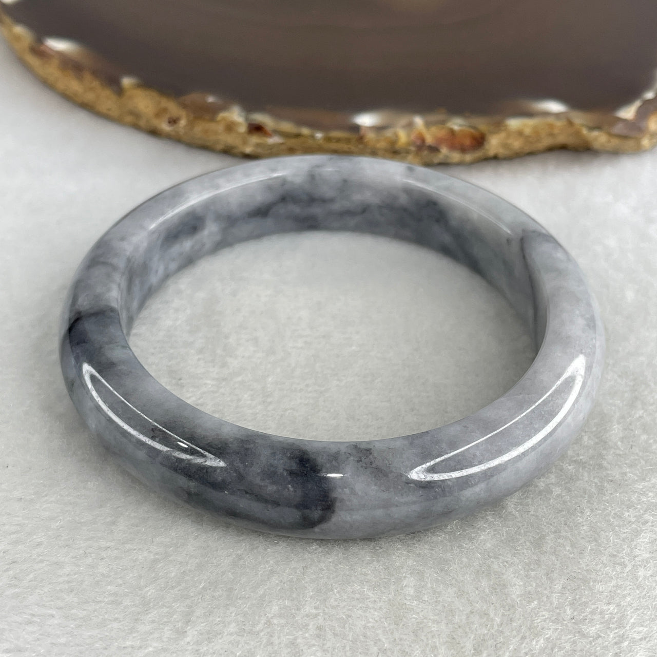 Natural Type A Translucent Jadeite Bangle | 57.5mm Ink-Wash "Wuji" Charcoal Grey & Midnight Black | Slight Internal Lines "Fei Cui" Round Wrist Heirloom (59.52g 12.2x9.0mm)