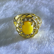 Natural Butterscotch Amber With Crystals in S925 Sliver Gold Color Ring (Adjustable Size) 3.74g 8.9 by 7.2 by 5.0mm - Huangs Jadeite and Jewelry Pte Ltd
