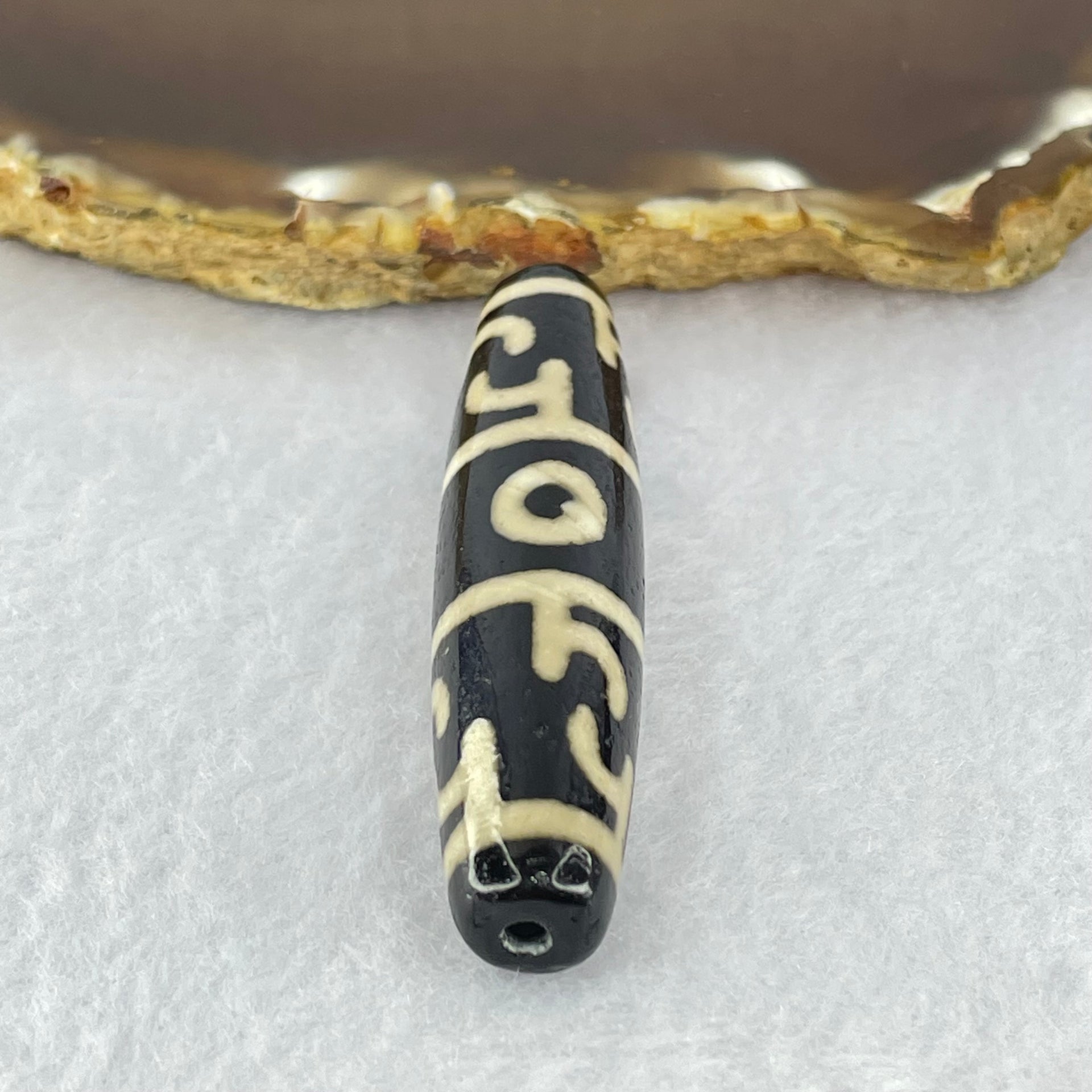 Natural Powerful Tibetan Old Oily Agate 3 Eyed Dharma Vajra Dzi Bead Heavenly Master (Tian Zhu) 三眼金刚杵天珠 15.44g 59.2 by 13.1mm - Huangs Jadeite and Jewelry Pte Ltd