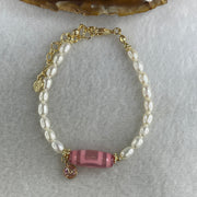 Natural Powerful Tibetan Old Oily Agate Sky Door Serenity 1 Eye Dzi Bead with Faux Pearl Bracelet 7.97g 14-18cm 19.9 by 7.8mm - Huangs Jadeite and Jewelry Pte Ltd