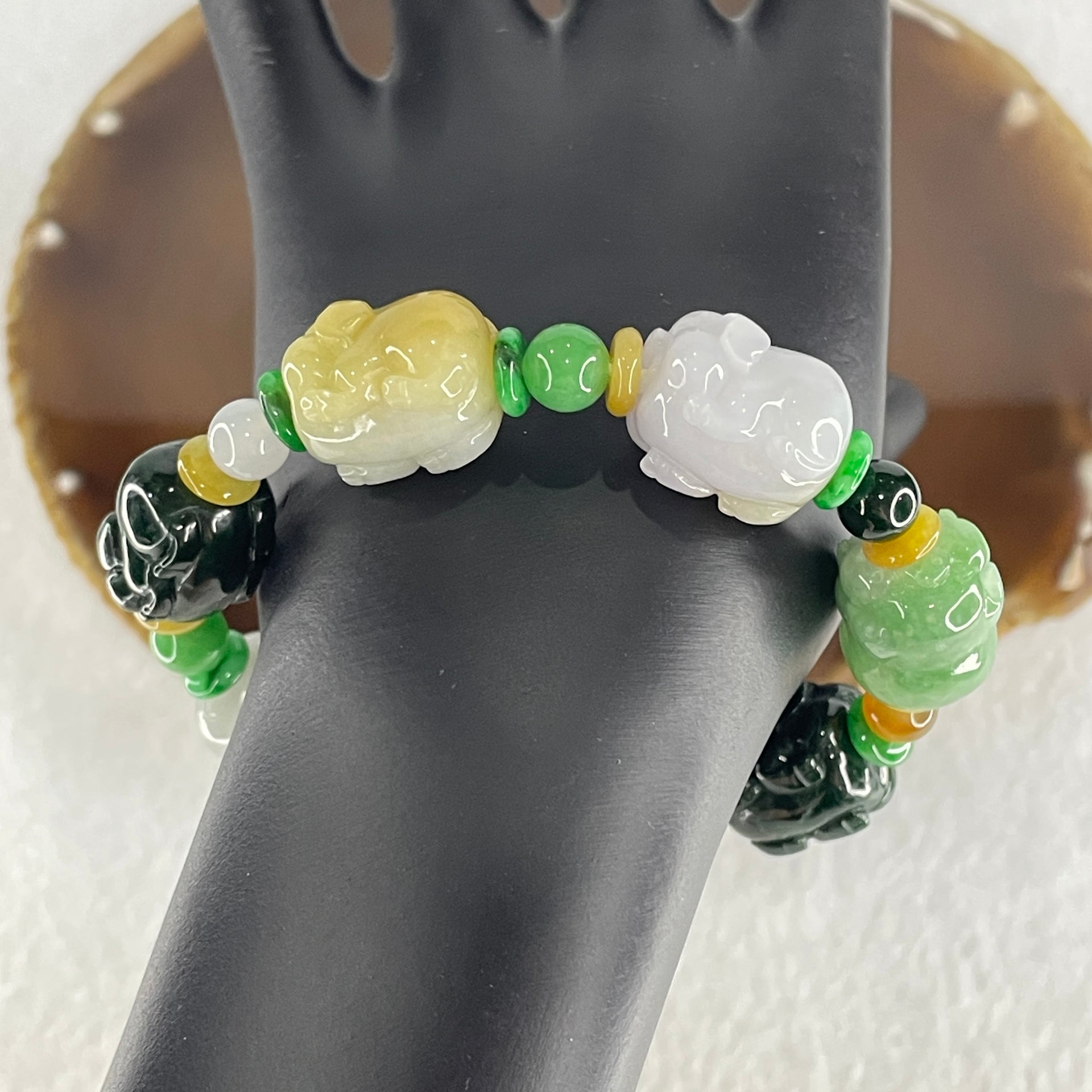 Type A Burmese Jade Jadeite Pig Piglets Bracelet 54.50g each about 18.1 by 13.9mm - Huangs Jadeite and Jewelry Pte Ltd