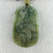 Natural Type A Blueish Green with Light Brown Jadeite Good Vs Evil (Buddha Vs Devil) with Dragon 80.23g 68.0 by 43.7 by 12.3mm - Huangs Jadeite and Jewelry Pte Ltd