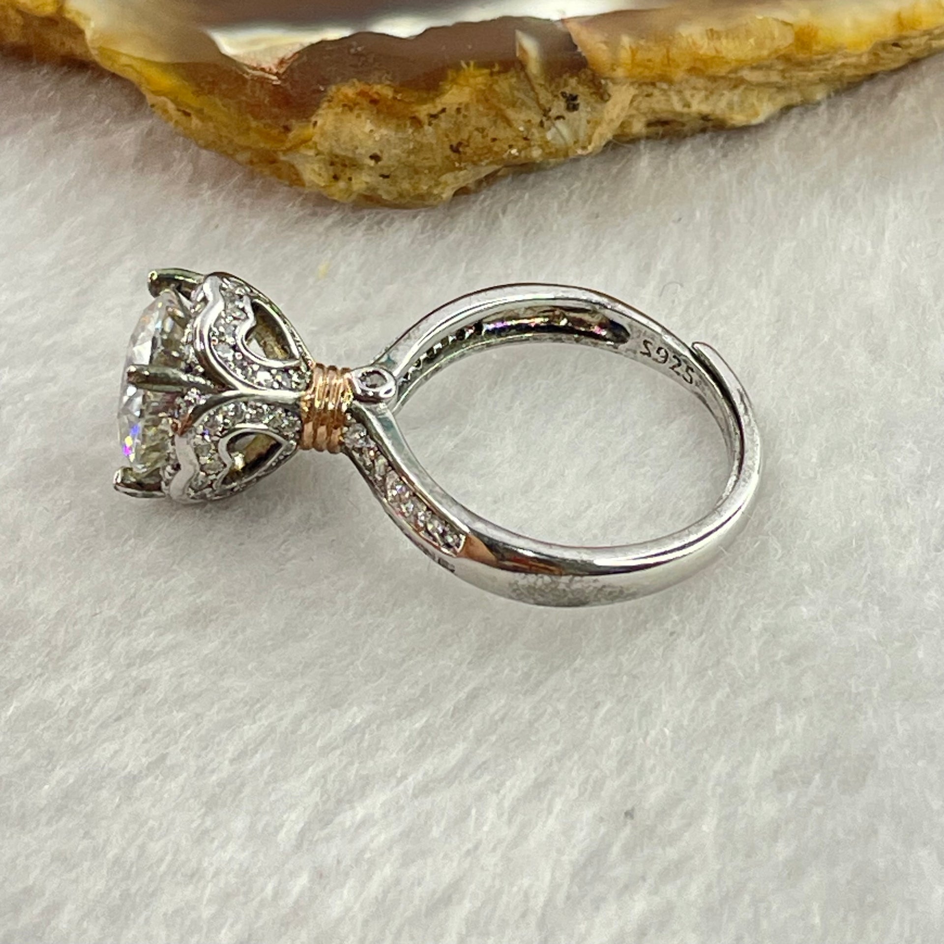 Colourless Cubic Zirconia with Crystals In S925 Sliver Ring (Adjustable Size) 4.33g 8.6 by 5.5mm - Huangs Jadeite and Jewelry Pte Ltd