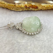 Type A Faint Green Lavender Milo Buddha with Crystals in S925 Sliver Pendant and Necklace 7.16g 16.5 by 16.5 by 9.4mm - Huangs Jadeite and Jewelry Pte Ltd