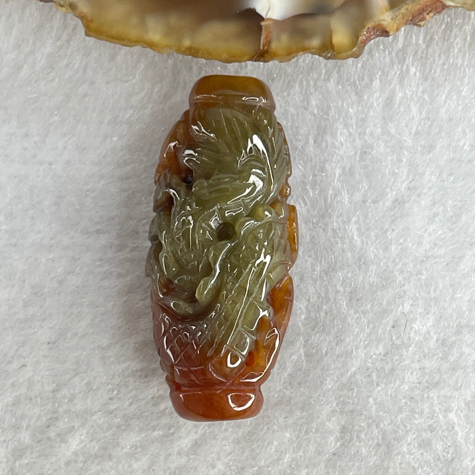 Certified Natural Type A Reddish Brown with Blueish Green Jadeite Dragon Charm 6.97g 30.4 by 13.2 by 10.8mm - Huangs Jadeite and Jewelry Pte Ltd