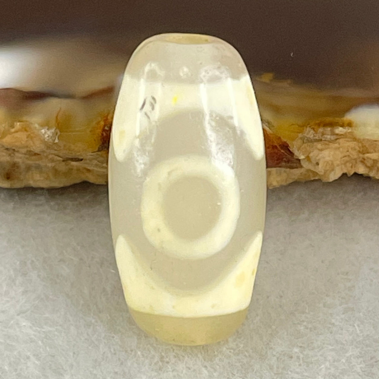 Natural Powerful Tibetan Old Oily Agate 3 Eyes Dzi Bead Heavenly Master (Tian Zhu) 三眼天诛 2.82g 19.6 by 10.1mm - Huangs Jadeite and Jewelry Pte Ltd