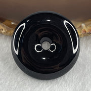 Type A Opaque Black Omphacite Jadeite Ping An Kou Donut Pendant 20.70g 33.0 by 8.9mm - Huangs Jadeite and Jewelry Pte Ltd