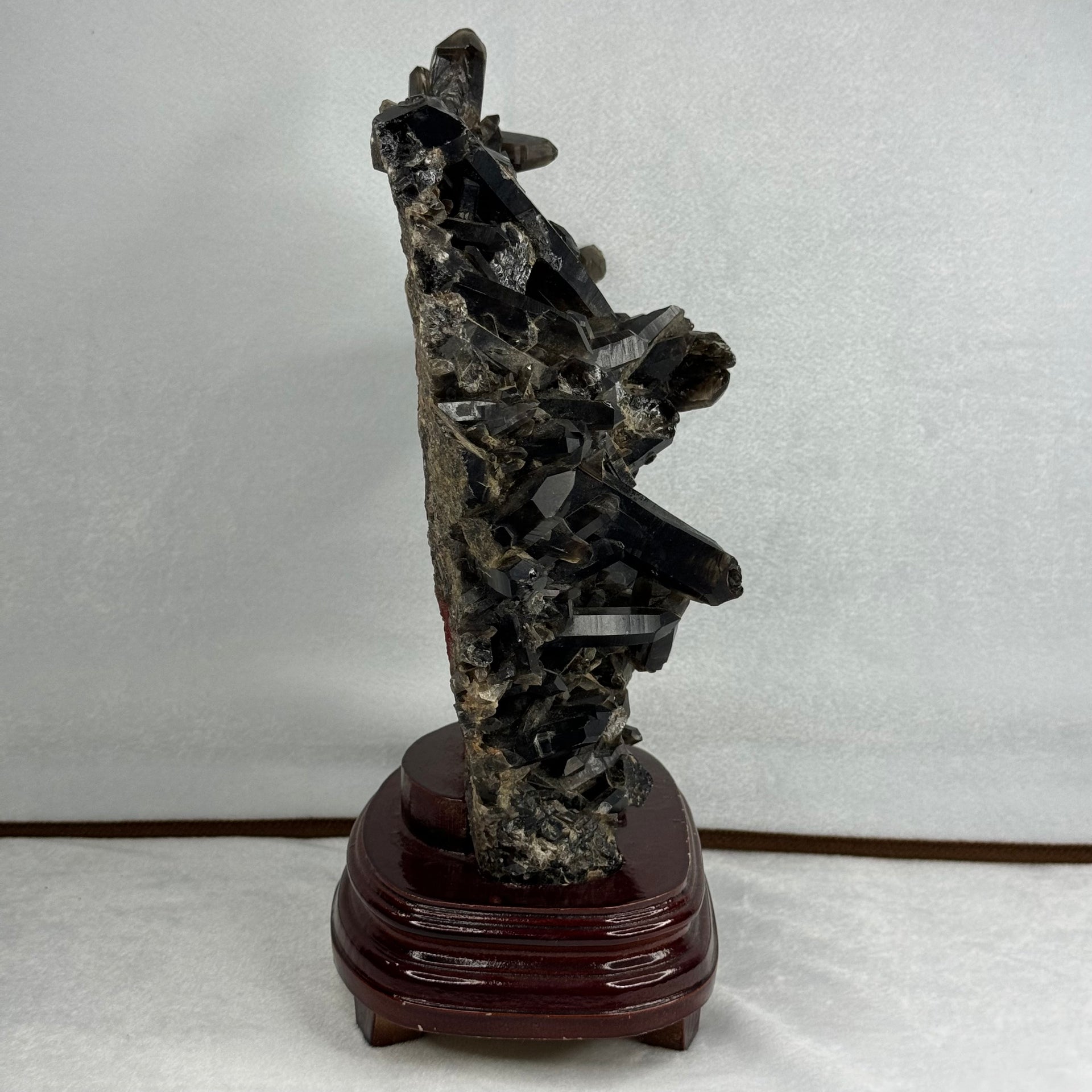 Natural Raw Smoky Quartz Rough Display in Wooden Stand 4,075.9g 180.0 by 127.0 by Height 310.0mm - Huangs Jadeite and Jewelry Pte Ltd